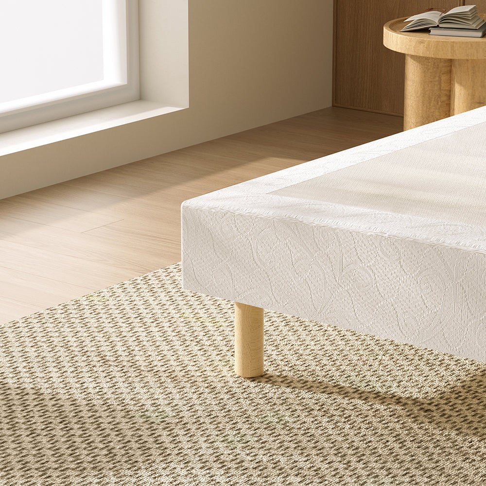 DEWINNER Sommier tapissier 140x190 cm, 4 pieds en bois, 2 pieds centraux réglables (en fer), 2x14 lattes, robuste - 4