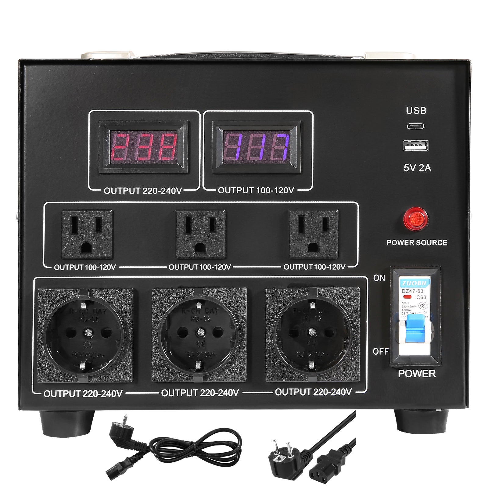 Transformateur convertisseur tension, 5000 W, élévateur/abaisseur robuste, 110 V à 220 V et 220 V à 110 V, prise américaine, prise SucceBuy - 3