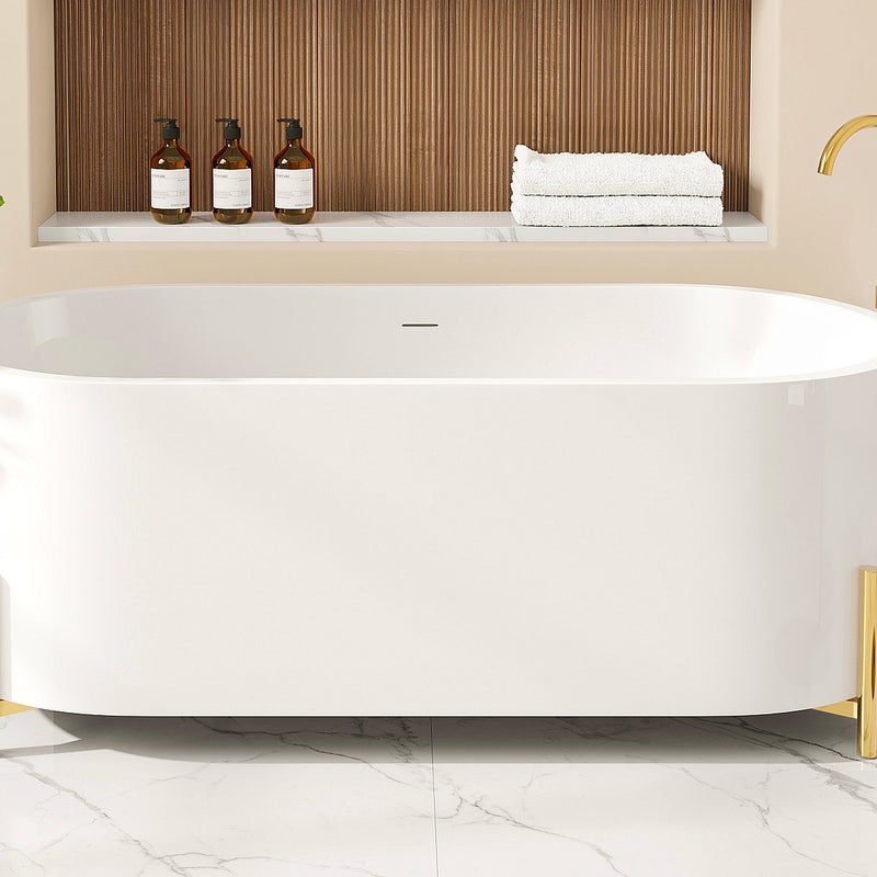 Wanna wolnostojąca owalna biała ze złotymi nóżkami - 160 x 73,5 x 59 cm - ALONSA