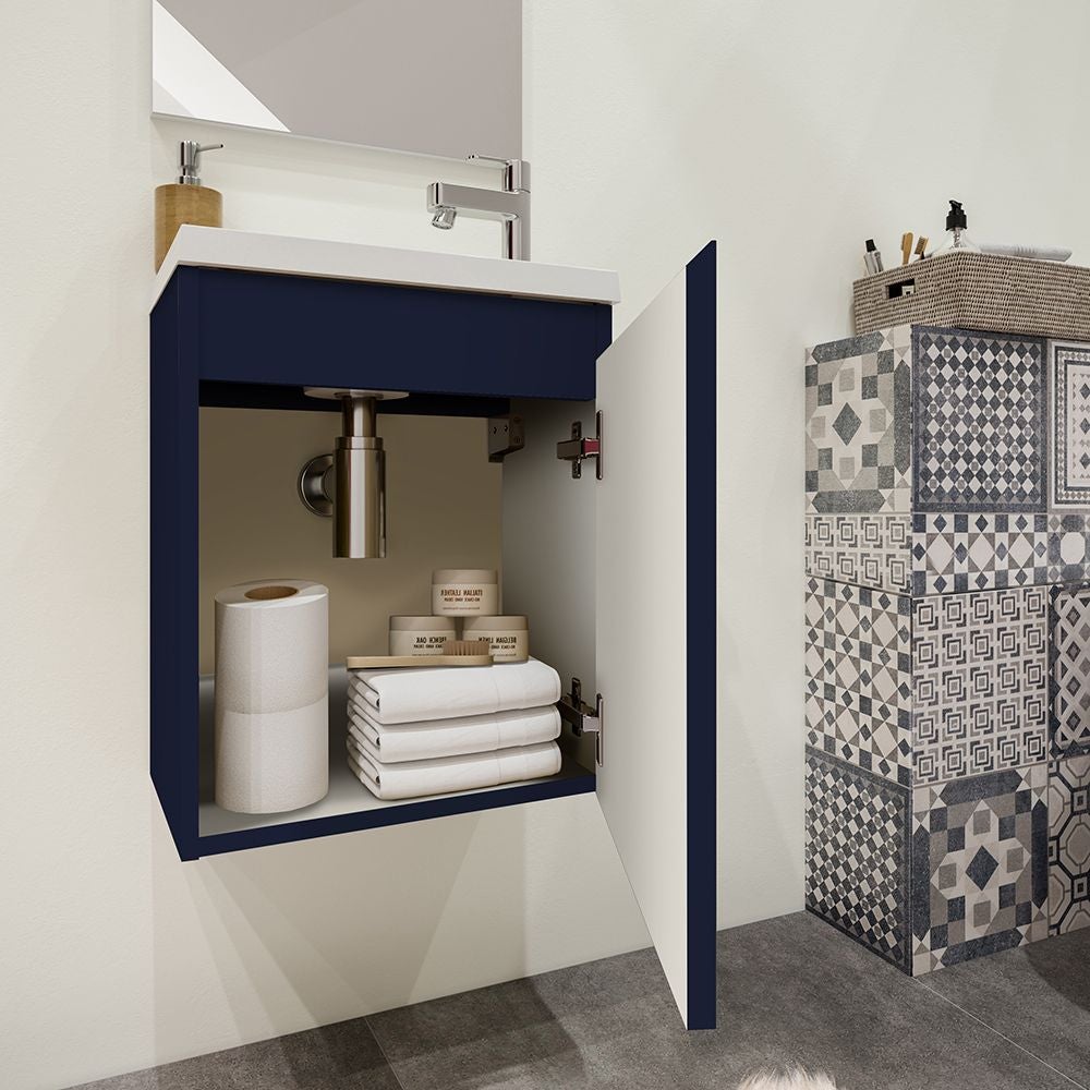 Ensemble meuble lave-mains avec miroir PORTO PACK - bleu nuit -L40 x H51 x P25 cm - 3