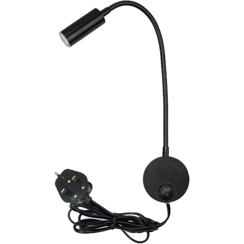 Lampa do czytania na giętkiej szyjce 3W z włącznikiem/wyłącznikiem (ciepła czerń)