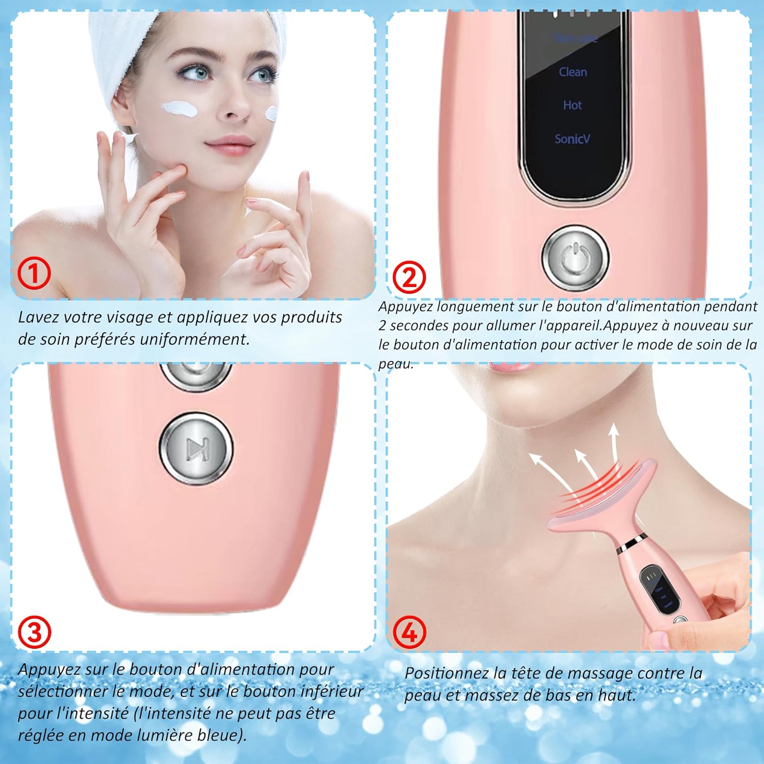 Massageador facial, lifting de 45°C com 4 modos, dispositivo antirrugas, massageador facial de beleza LED, dispositivo facial para mulheres e homen - 4