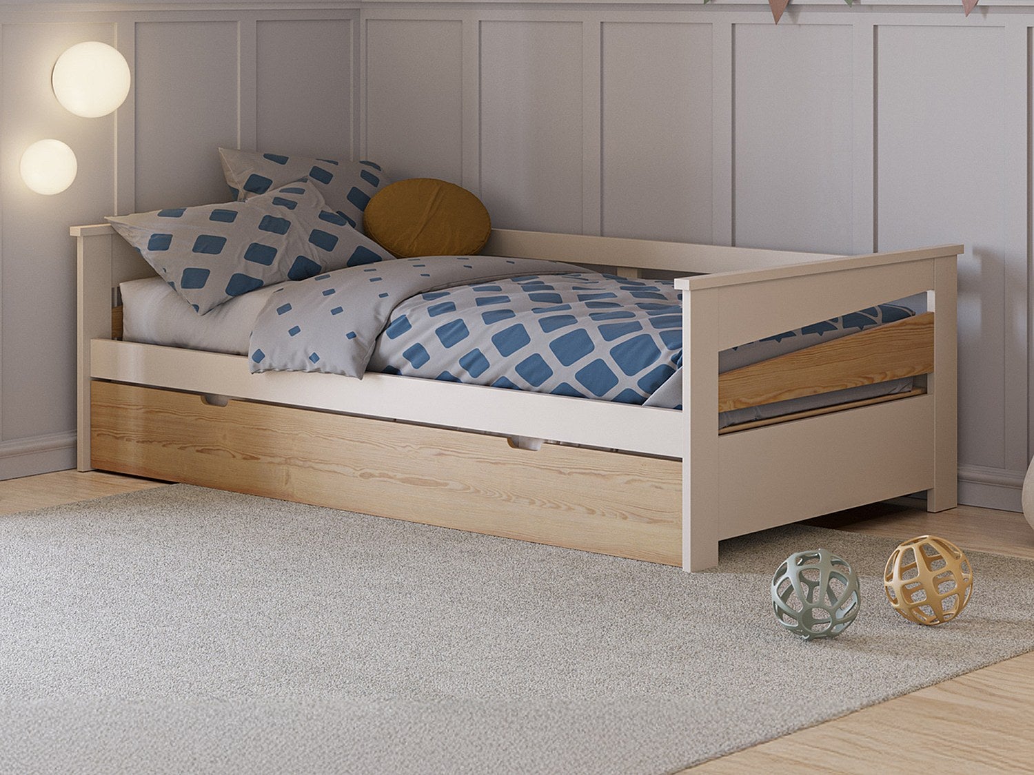 Łóżko wysuwane 2 x 90 x 190 cm - MDF - Naturalny i beżowy + Materac - LURAVO