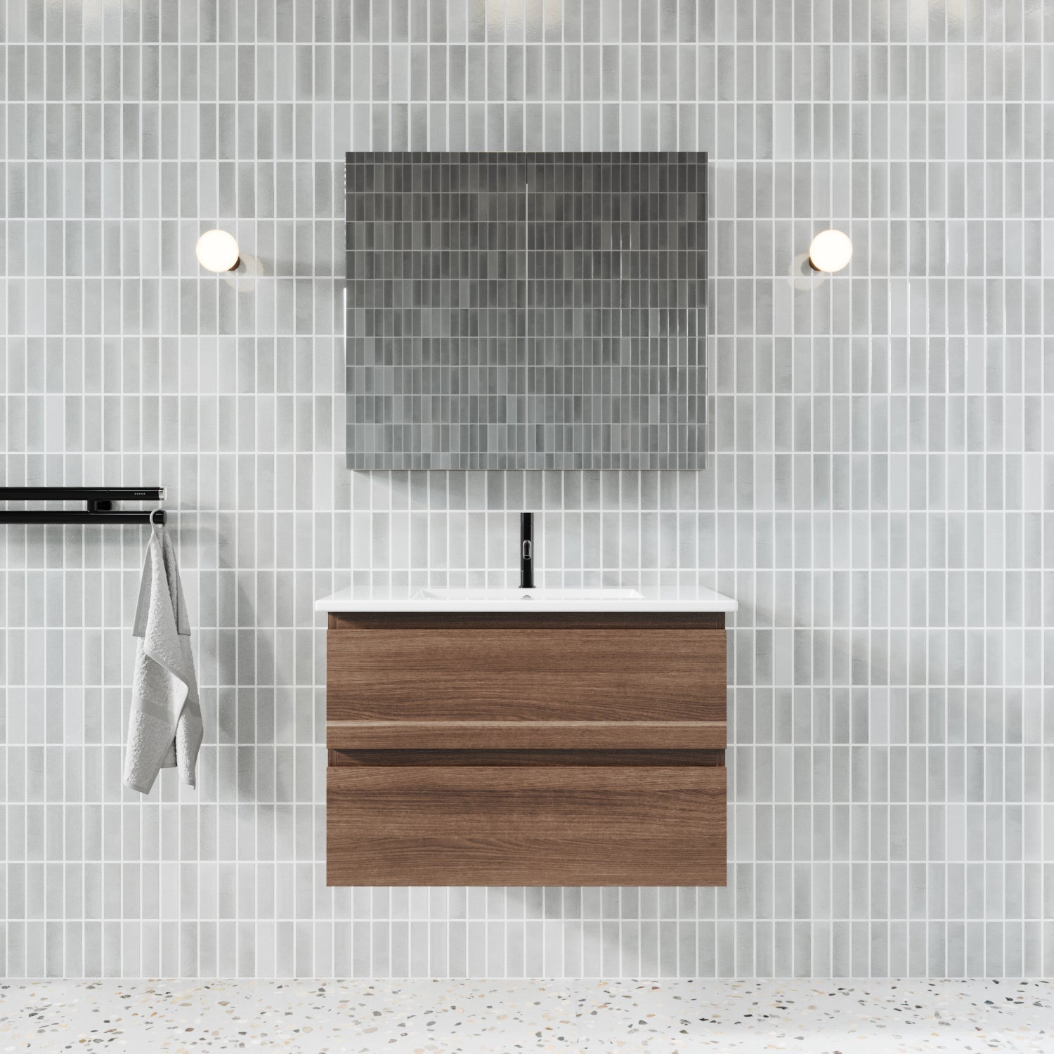 Meuble salle de bain design simple vasque MESSINA largeur 80 cm noyer - 2