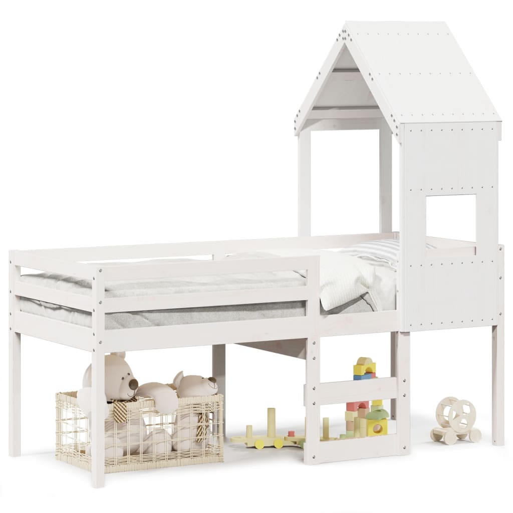 Lit haut avec toit blanc 75x190 cm bois de pin massif - 2