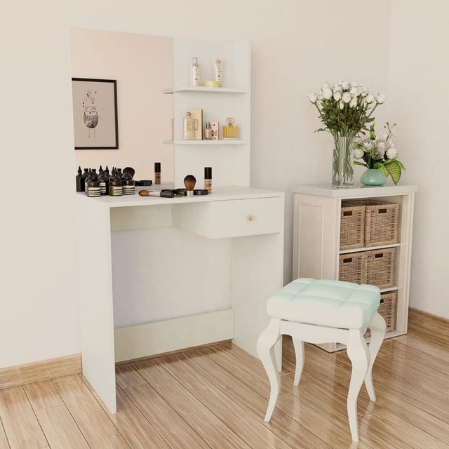 GUQASDV Consolle Trucco Salvaspazio Con Luci E Cassetti - Scrivania Toeletta In Legno Massello Beige (70x40x78 Cm) - 3 Colori Luce Regolabili