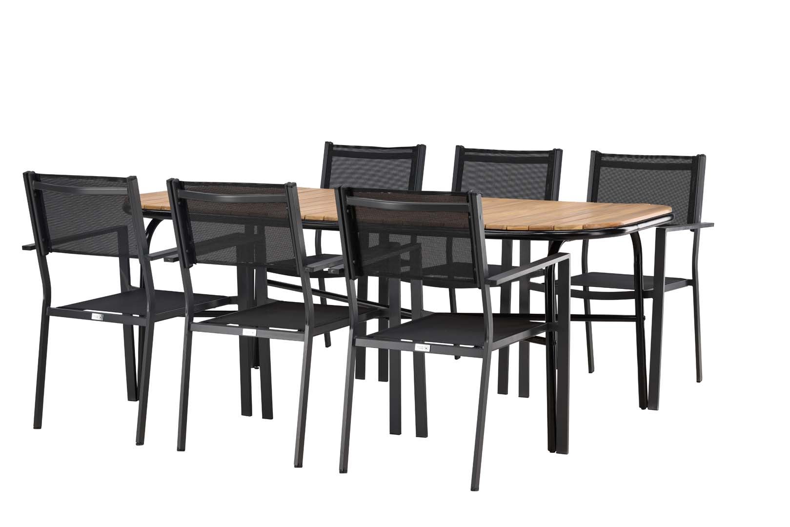 Holmbeck zestaw ogrodowy stół 90x200cm naturalny, 6 krzesła Copacabana czarny.