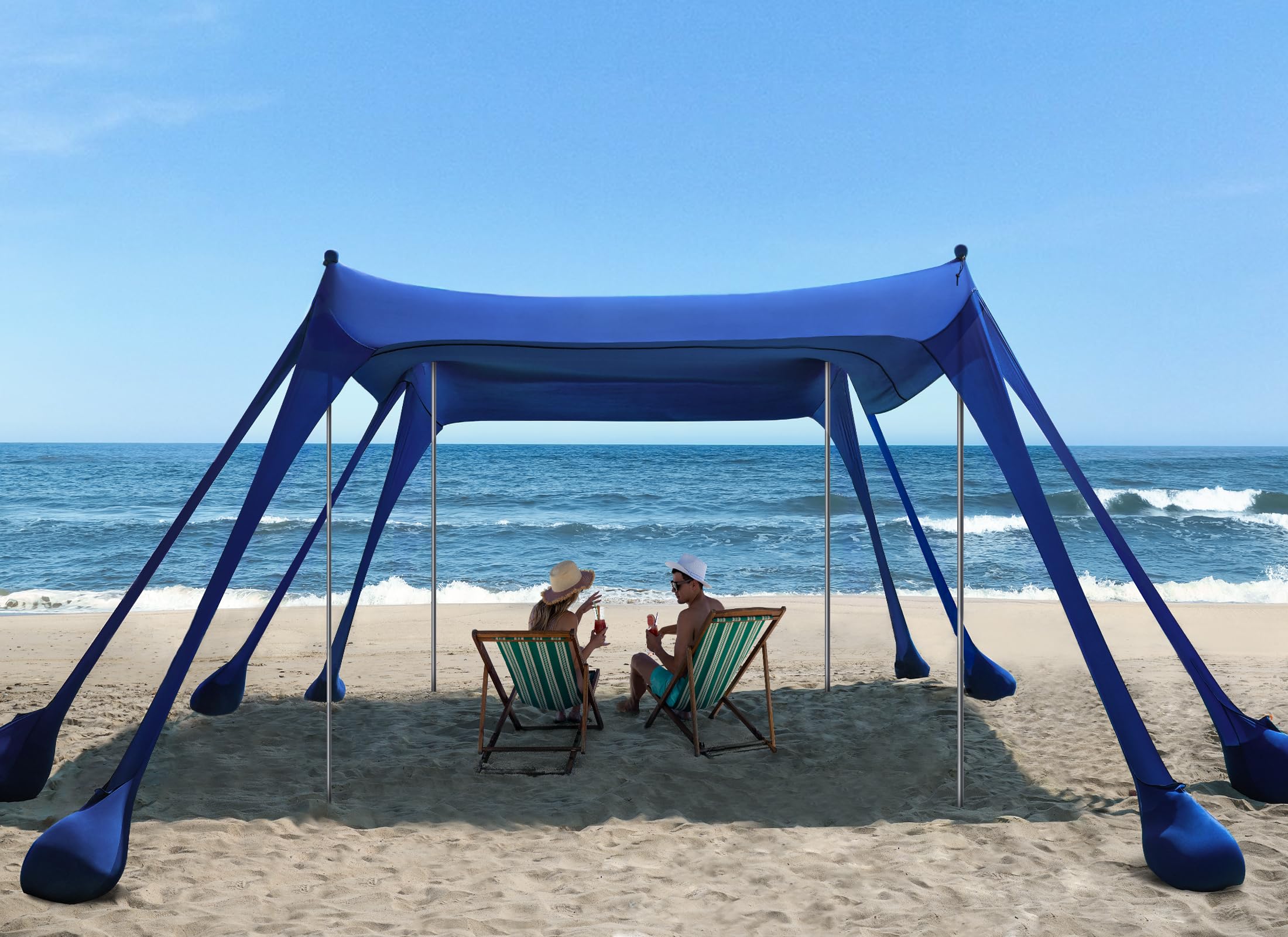 Tente de plage extérieure, pare-soleil de protection UPF50+ avec 8 sacs de sable, 10 x 10 pieds, pouvant accueillir jusqu'à 8 personnes, bleu marine - 7