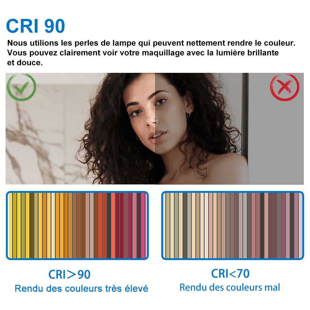 Miroir avec lumière, avec éclarage intégré, Miroir salle de bain étranche anti-buée , 120 x 70 cm, épaisseur:4 cm - 4