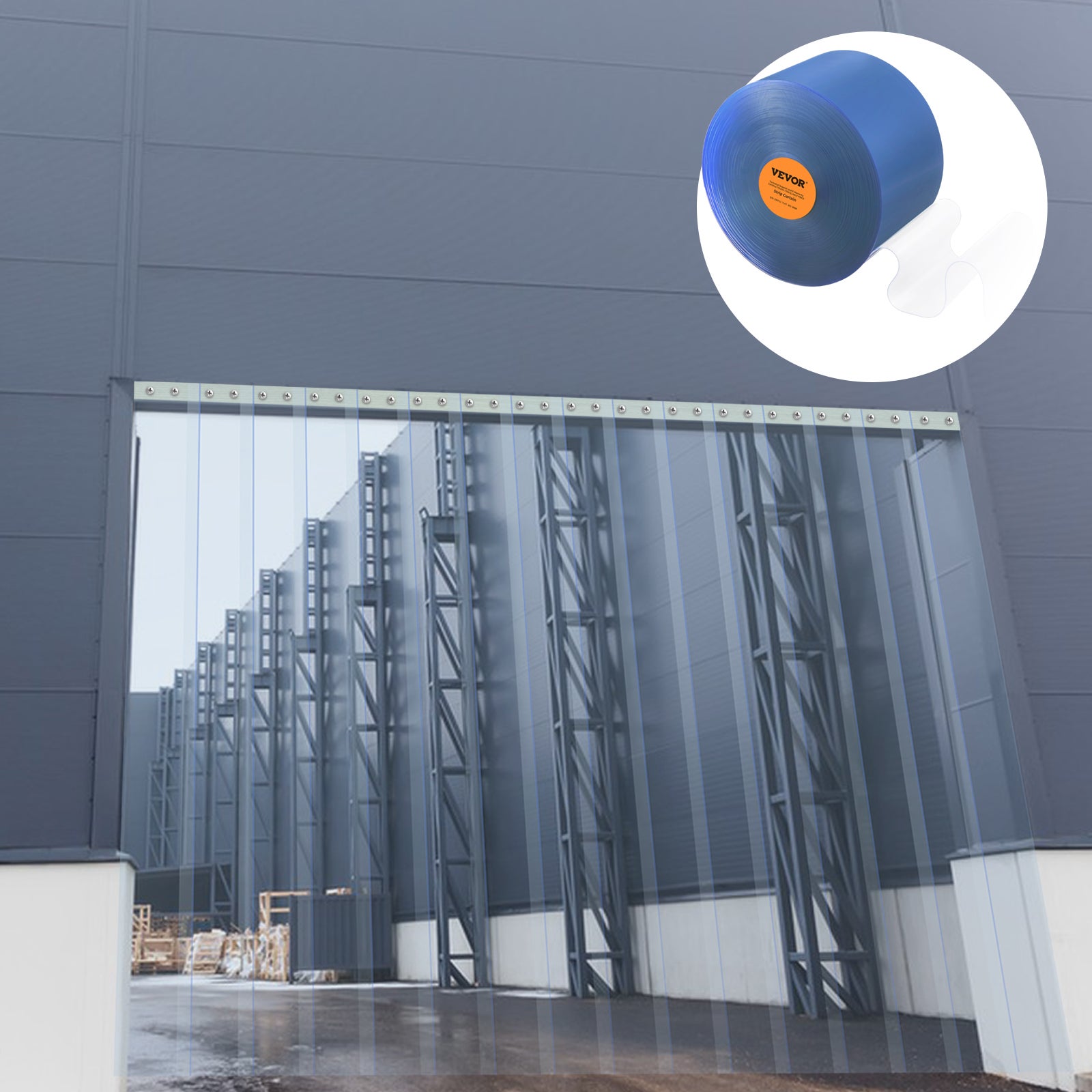 Rideau à lanières PVC 5000x20 cm,VEVOR bande de porte lisse roulée transparente,épaisseur 2 mm,adapté aux usines,entrepôts,centres commerciaux - 8