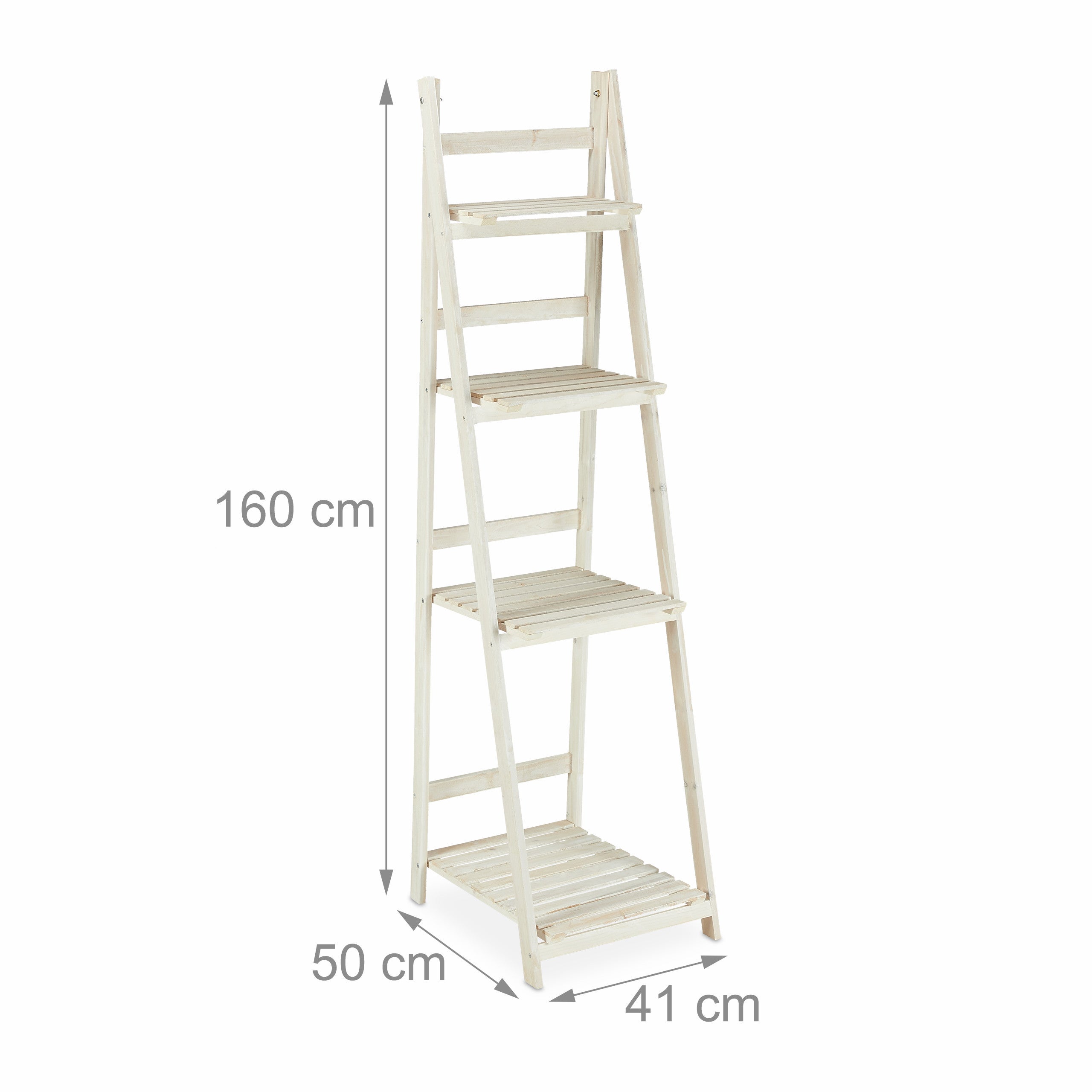 Etagère à fleurs, pour l’intérieur et le balcon, simple et chic, pliante, 160x41x50 cm, 4 marches, blanc, Relaxdays - 4
