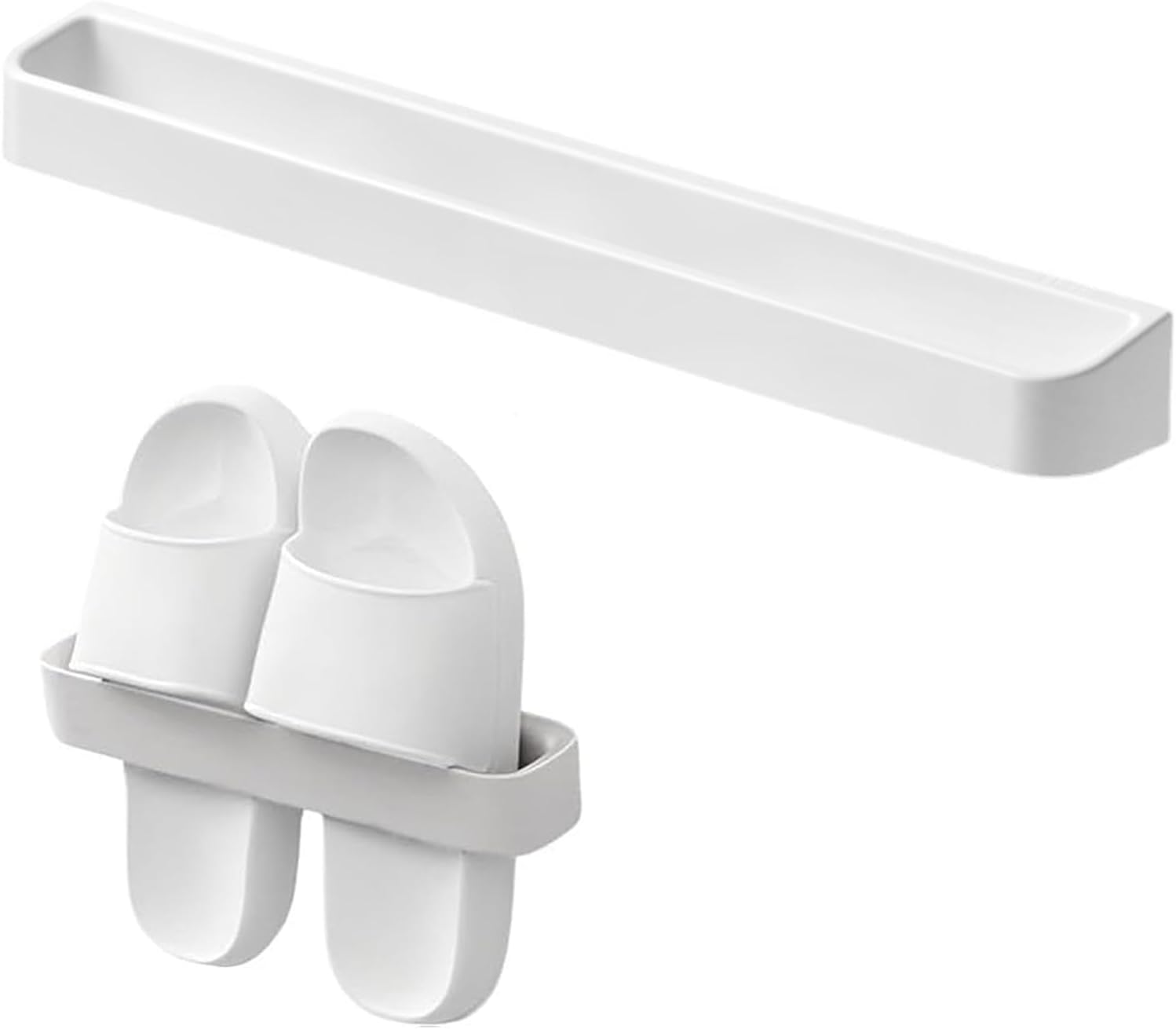 Uchwyt ścienny na kapcie – plastikowy uchwyt na kapcie z systemem odpływowym, montaż samoprzylepny – 1 szt., 5,1 x 24,4 cm, kolor biały