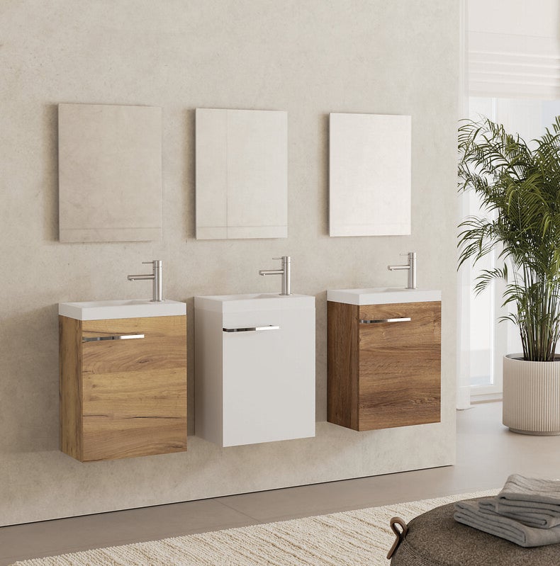 MUEBLE DE BAÑO BRIC 40 CM. ROBLE GOLD LAMINADO CON TIRADOR, LAVABO Y ESPEJO - 2