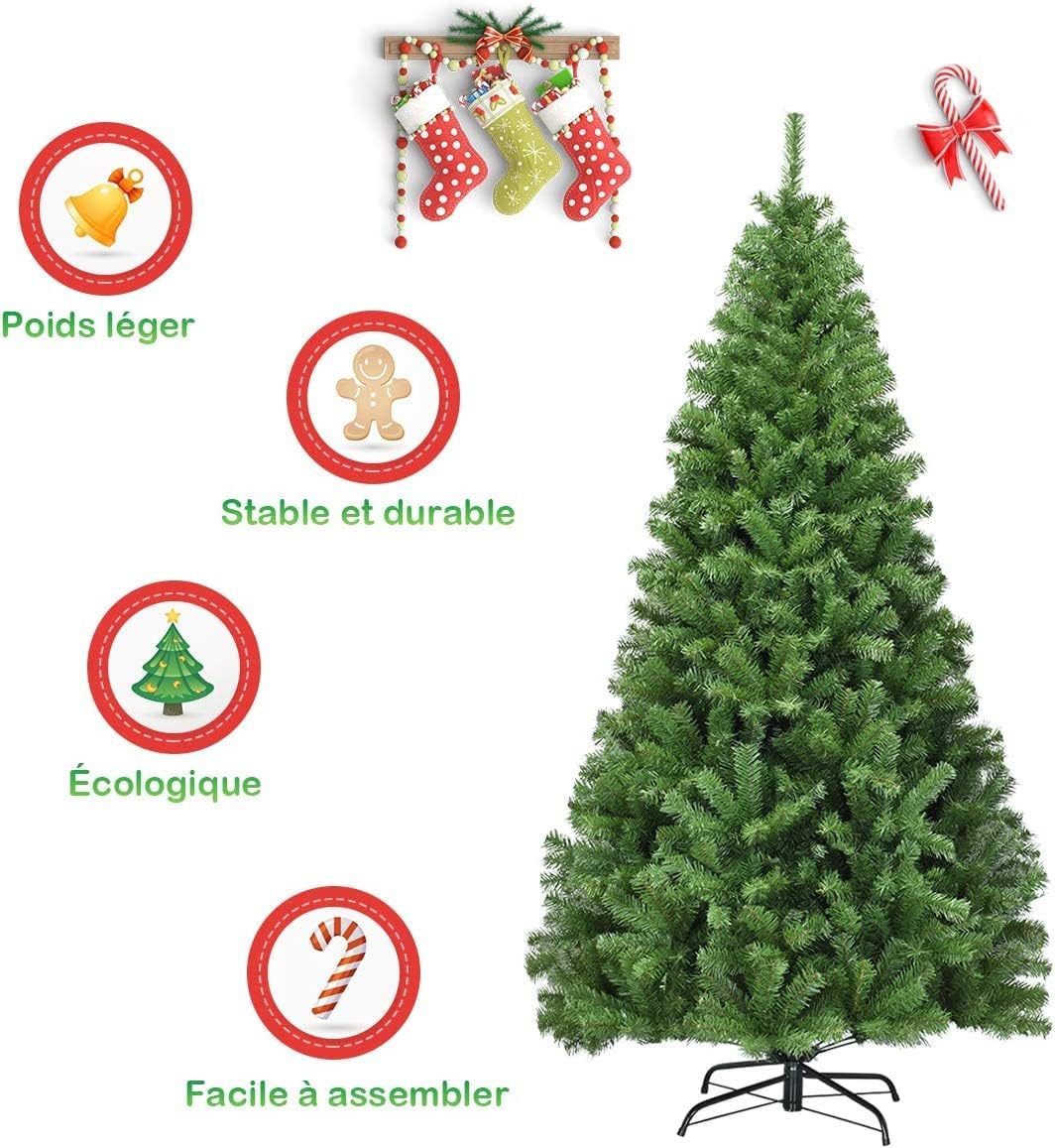 Sztuczna choinka, 225 cm, choinka z systemem składania, 1346 igieł z PCW, sztuczna choinka, Boże Narodzenie, metalowy stojak, zielona - 4