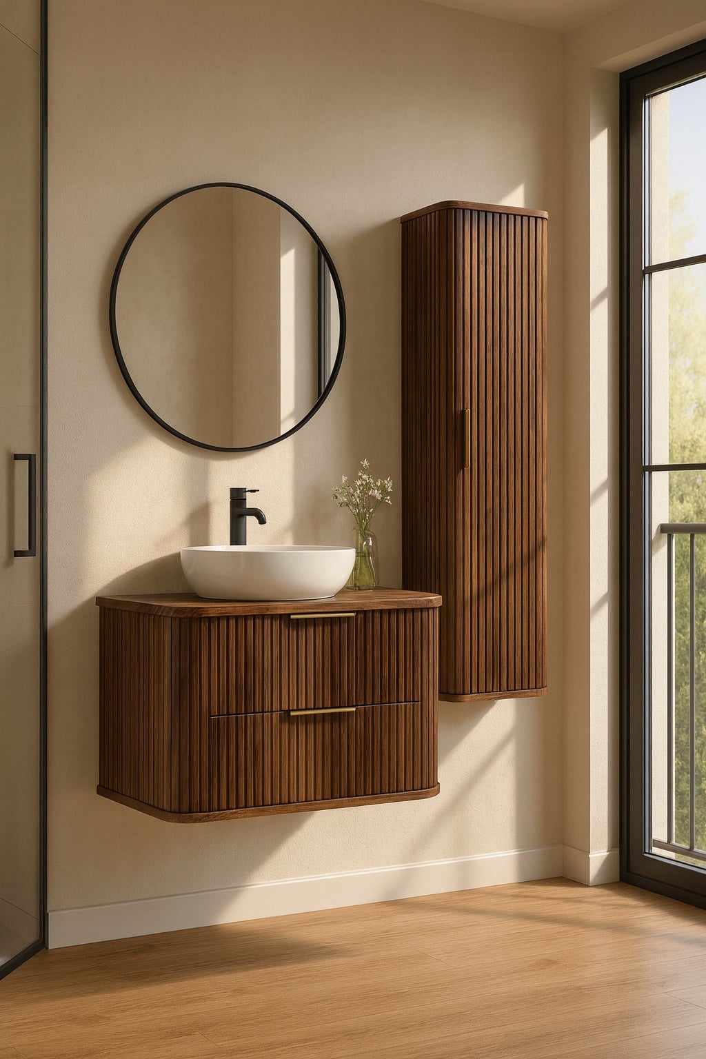 Meuble sous-vasque à suspendre GLAMOUR coloris noyer foncé 80 cm - 2