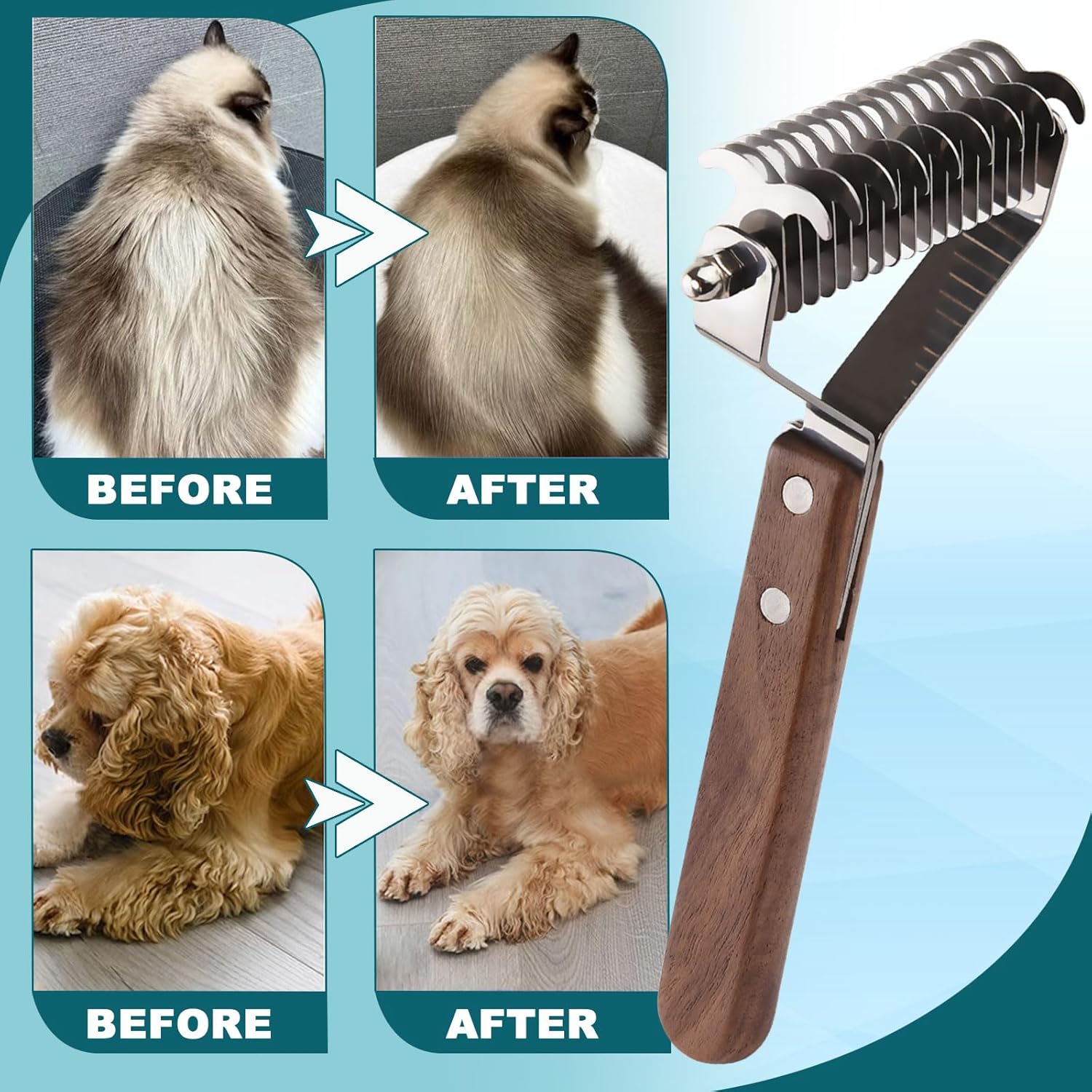 Escova para subpelo com 17+9 lâminas de dupla face para cães e gatos. - 6
