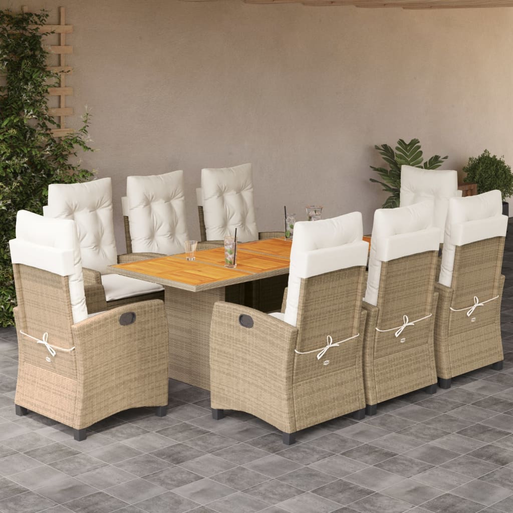 VidaXL Chaises De Jardin Lot De 4 Beige Avec Coussins - Résine Tressée Dossier Rabattable