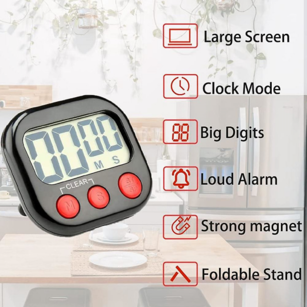 Timer da cucina, timer digitale con visione, orologio magnetico, cronometro, timer per il conto alla rovescia, display LCD - 5