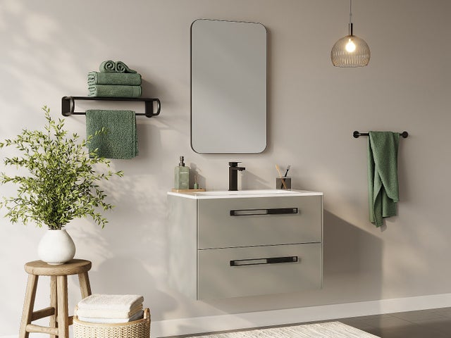 Meuble de salle de bain suspendu avec vasque à encastrer - Gris - 80 cm - FELNA