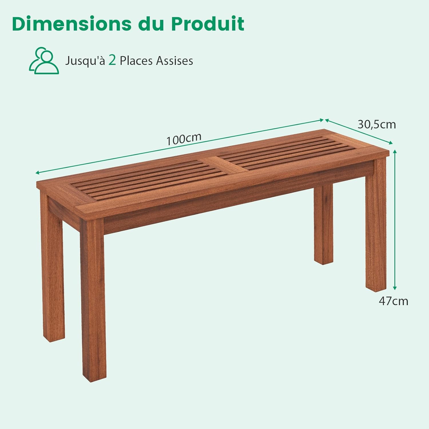 Panchina Da Esterno Senza Schienale In Legno Massello - 100x30.5x47 Cm, Seduta A Doghe, Naturale