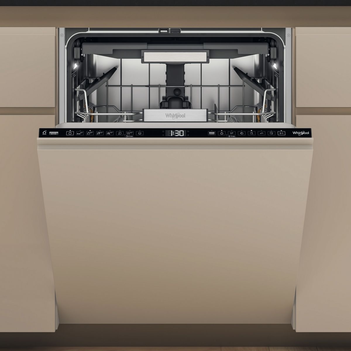 Whirlpool Lavastoviglie Integrabile WCBO3T133PFI – 14 Coperti, Sesto Senso, Apertura Automatica, Silenziosa 42dB, Classe A