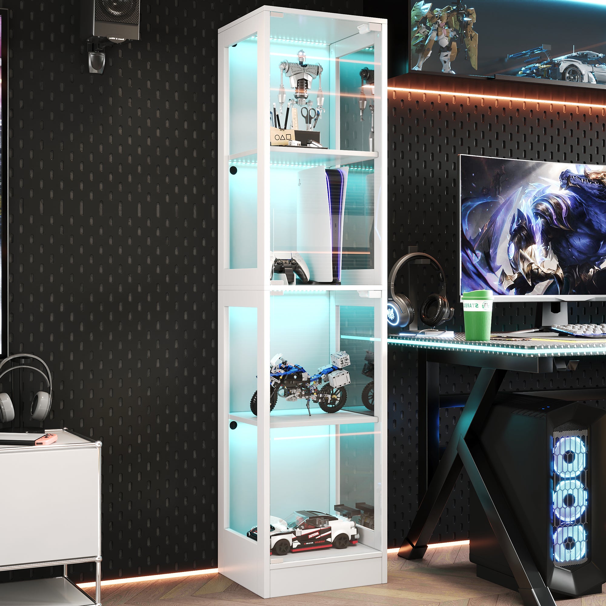 Witryna z 2 drzwiami - 40 x 35 x 170 cm - MDF i szkło - LED sterowane za pomocą aplikacji - Biała - 2
