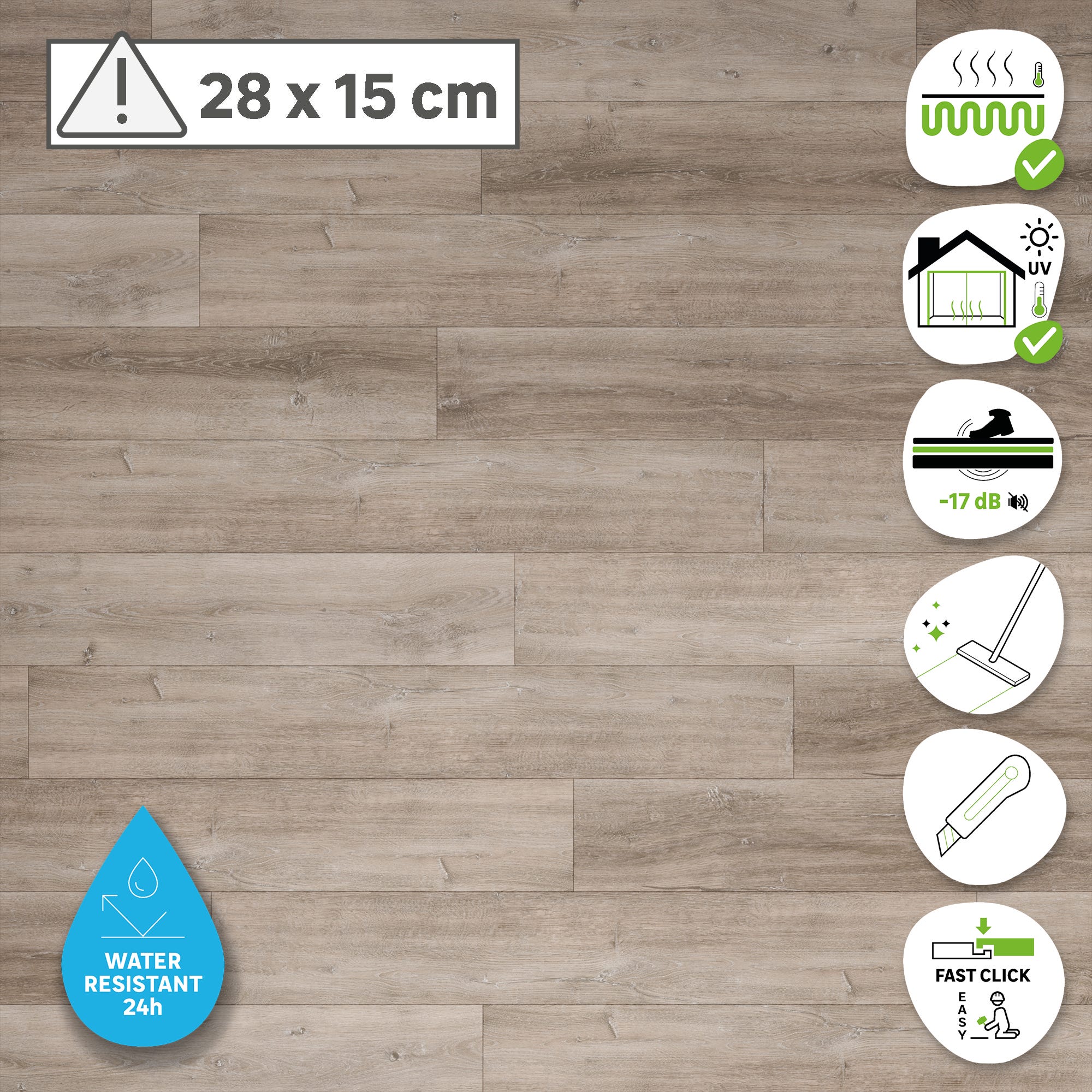 ARTENS - Échantillon de lame PVC - 28 x 15 cm - Sol PVC à clipser MERIDA2 avec sous-couche intégrée - INTENSO EXTREM - Effet bois grège - Epaisseur - 3
