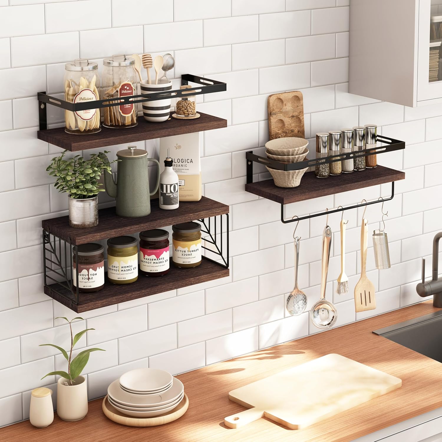 Tablette Murale Cuisine Salon EUGAD Set De 3 Étagères Murales Flottantes Noir - Étagère De Rangement Décorative En MDF 30x22.9x3.8cm - Gain D'Espace Intelligent