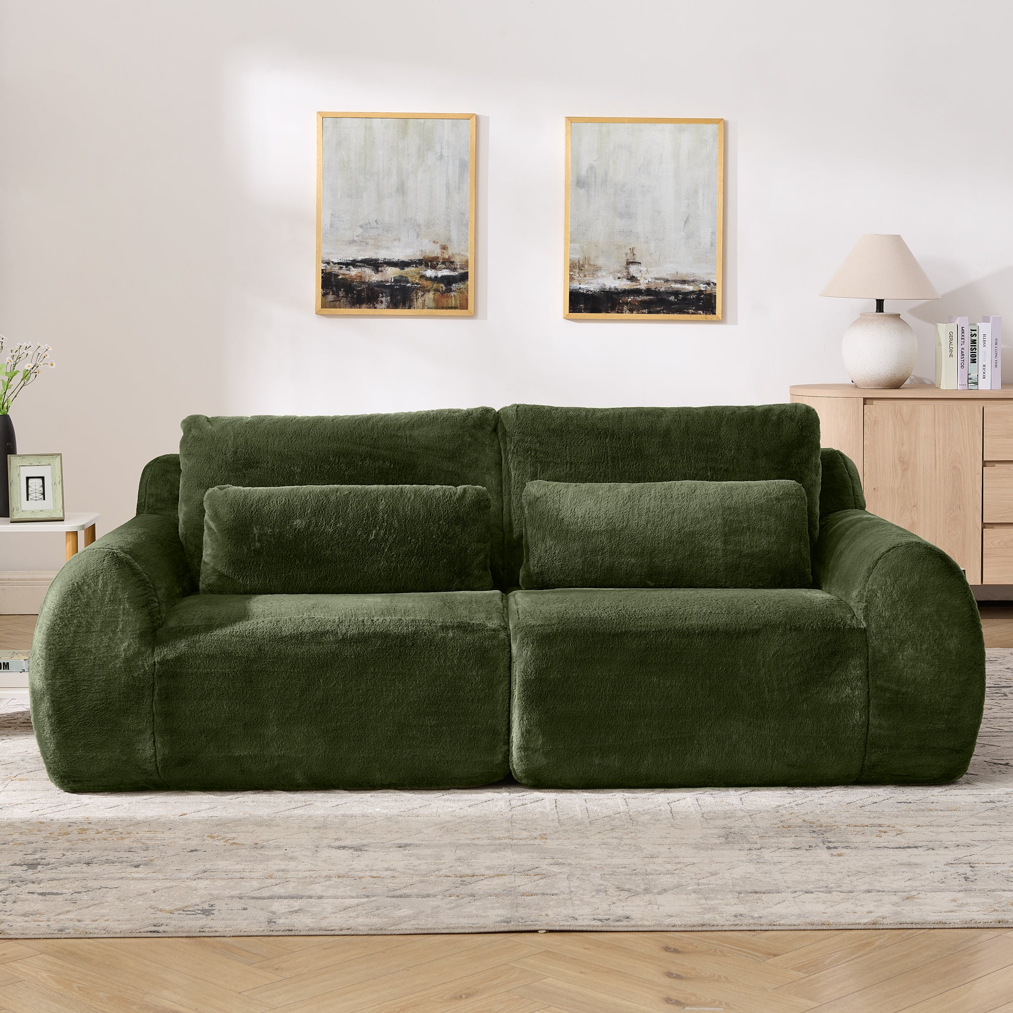 Canapé 2 places, canapé compressé 208x101x81 cm avec port USB et poche latérale, vert - 3