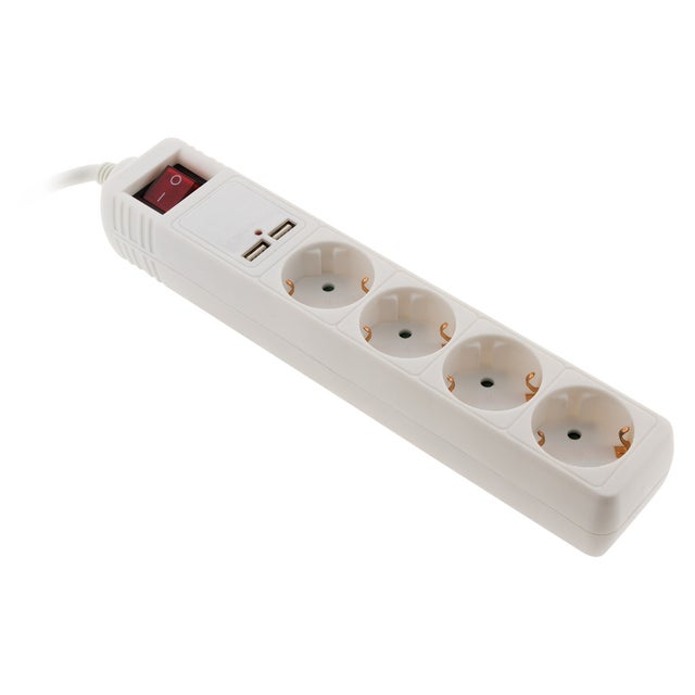 Multiprise Schuko 4x16A + 2 USB-A - Blanc - Zenitech