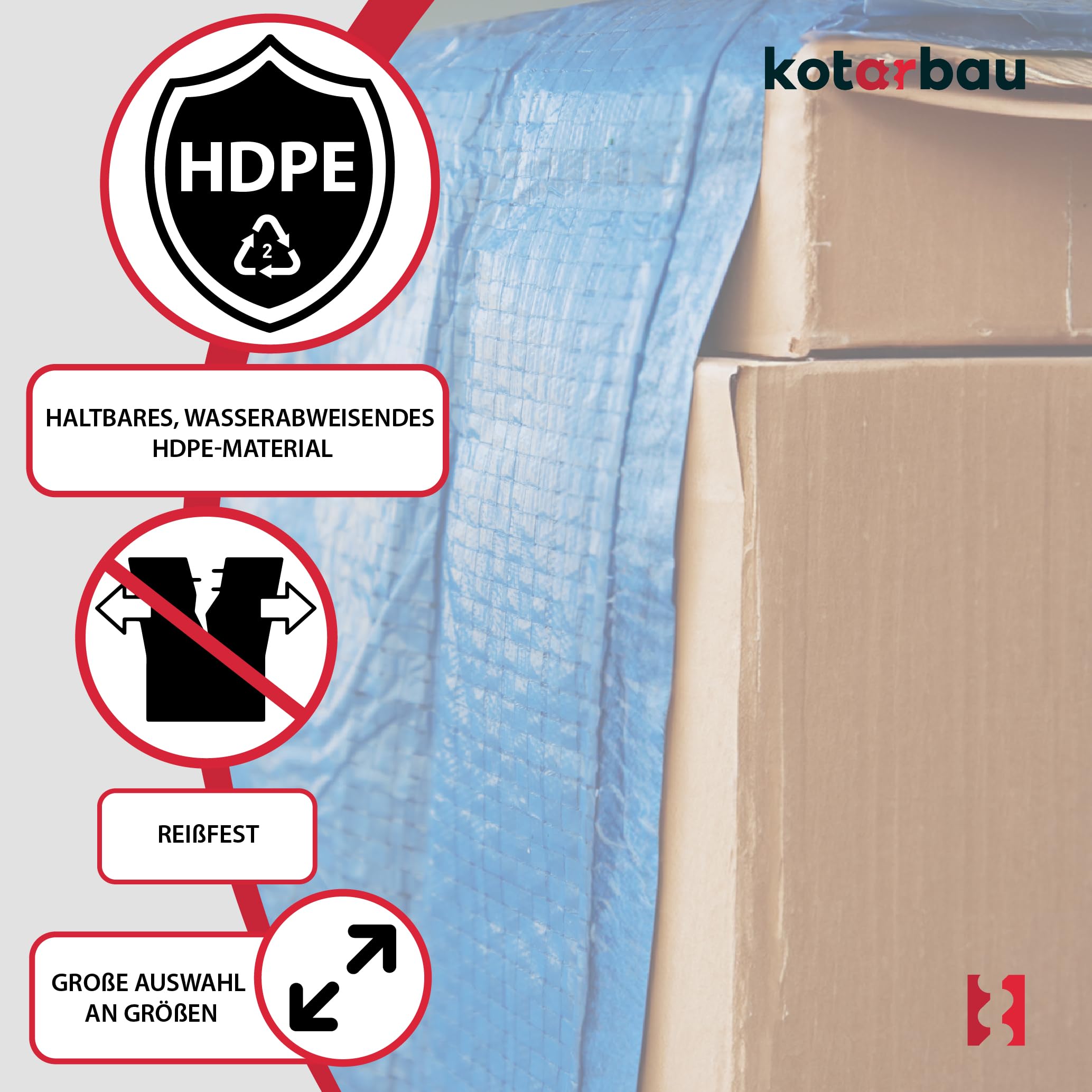 Bâche de Protection en Tissu - 2 x 2 m - Bleu 75 g/m² - avec Œillets Renforcés, Étanche et Indéchirable - KOTARBAU - 5