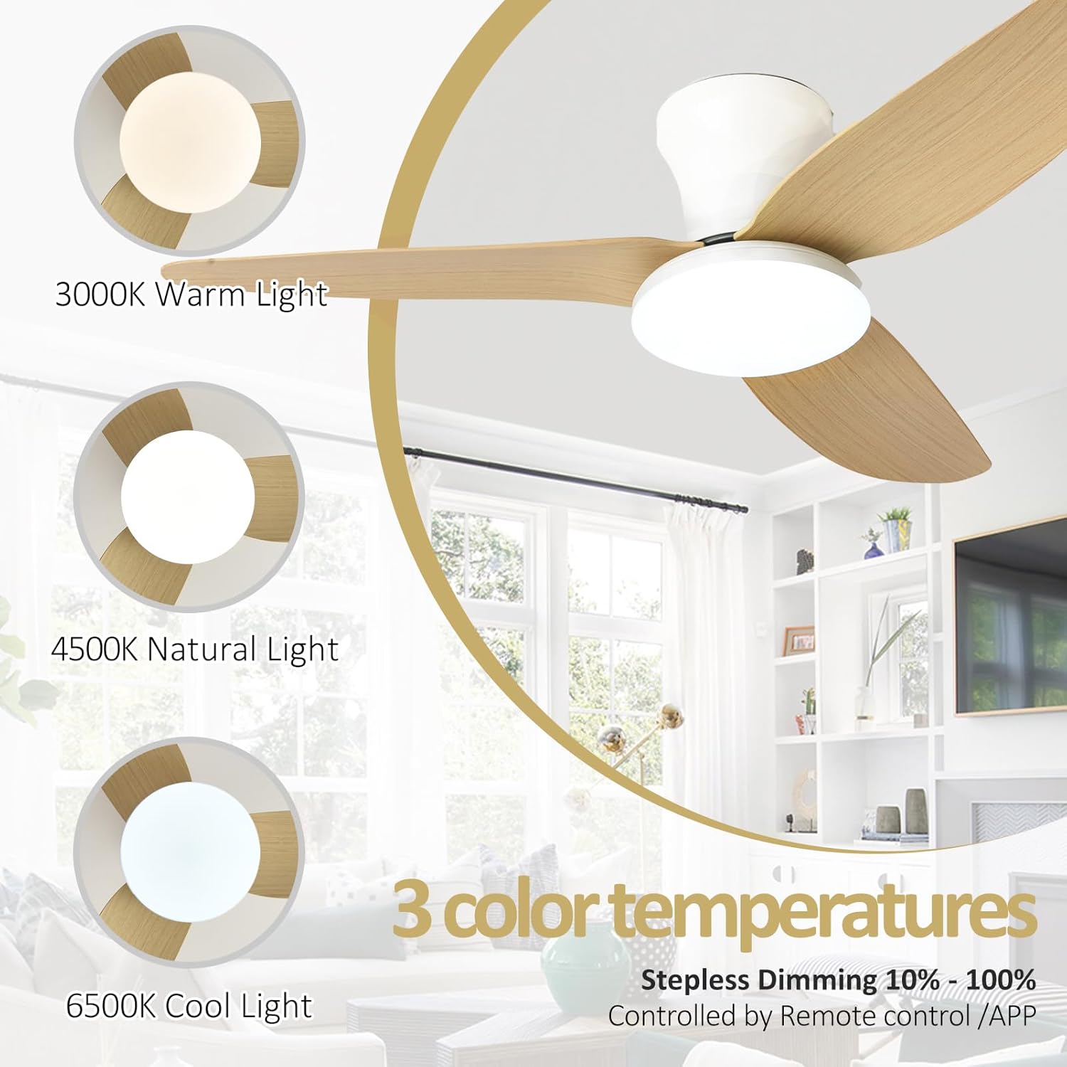 Ventilateur Plafond Silencieux Avec Lumiere Et Telecommande, 100cm Lustre Lampe Intégrée Ventilateur De Plafond, Motor 6 Vitesses Plafonnier Ventilo - 4