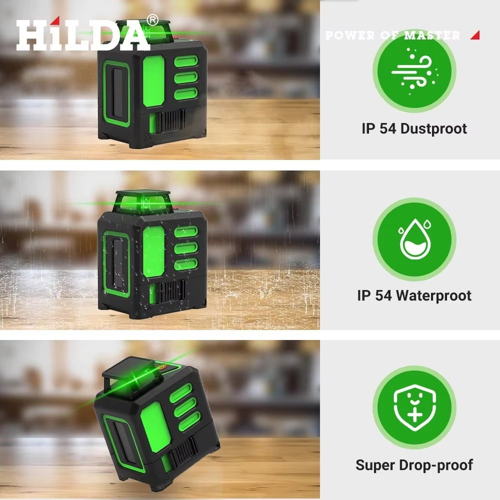 Livella laser ad alta precisione a 5 linee con treppiede, autolivellante a 360°, livella laser a mirino per la posa di pavimenti e l'edilizia, ecc. - 4