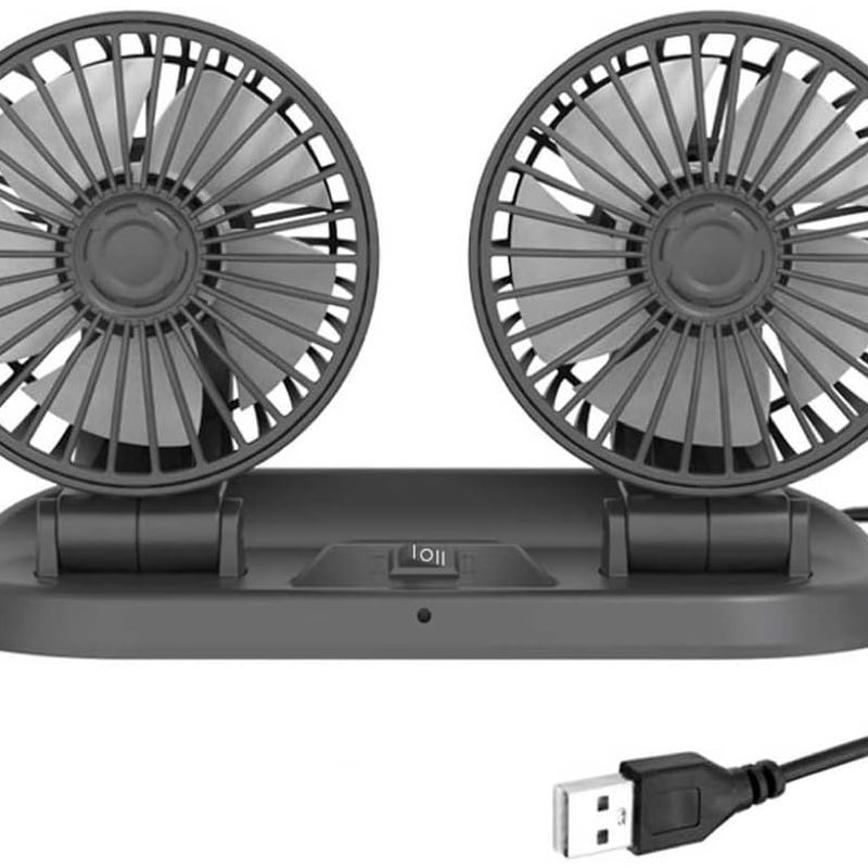 Wentylator samochodowy z podwójną głowicą 5 V z portem USB, obrót poziomy o 360° i pionowy o 180° z regulacją
