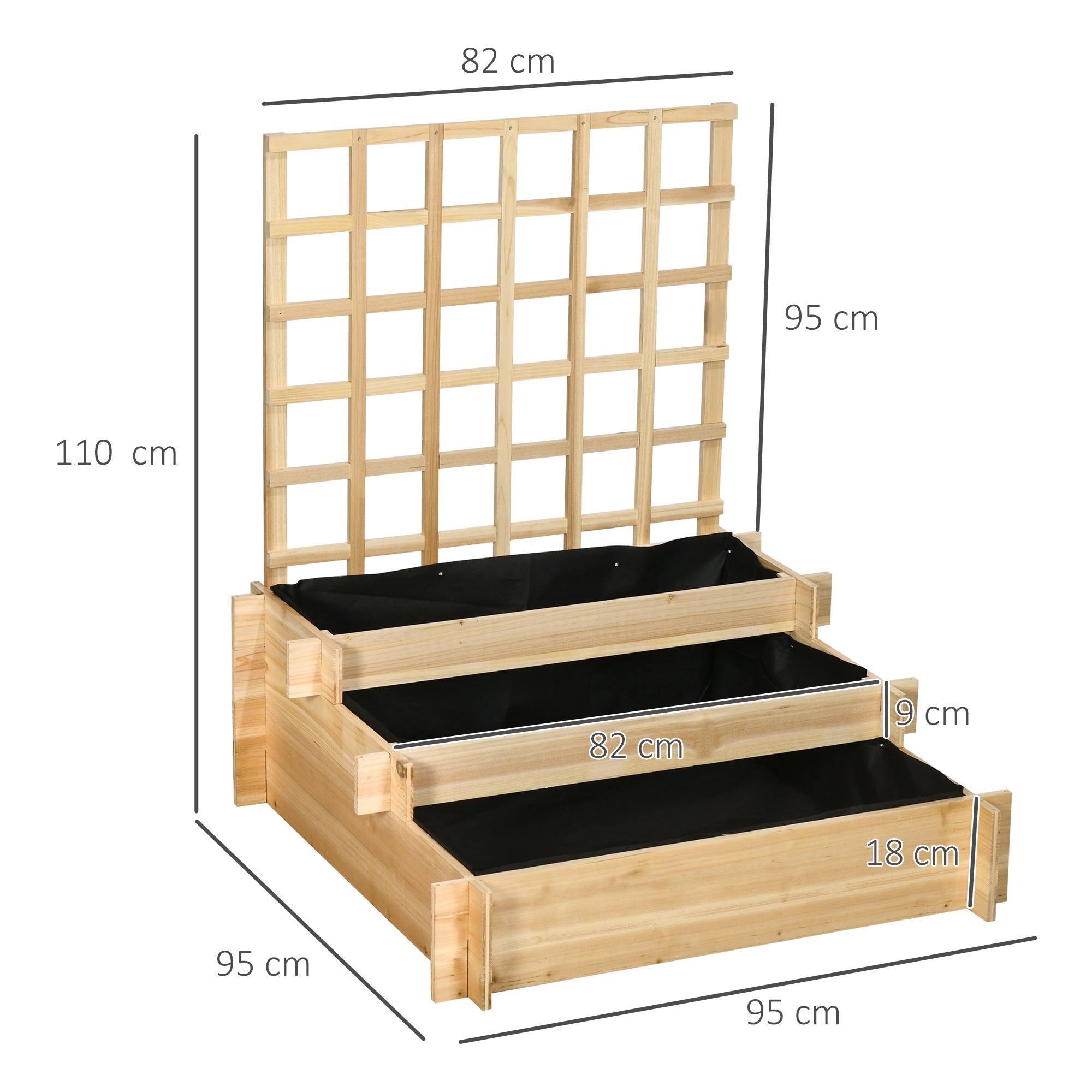 Carré potager jardinière à 3 étages avec treillis lit surélevé en bois pour plantes grimpantes légumes fleurs naturel - 5
