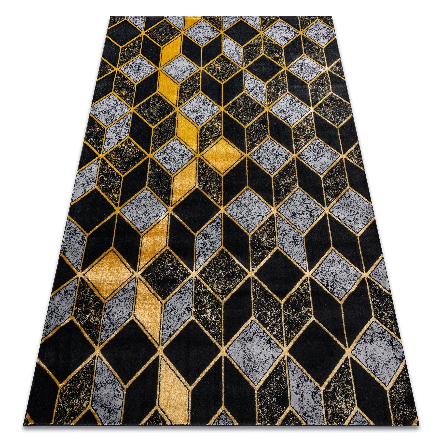 Dywan GLOSS nowoczesny 400B 86 stylowy, glamour, art deco, 3D geometryczny czarny / złoty 140x190 cm