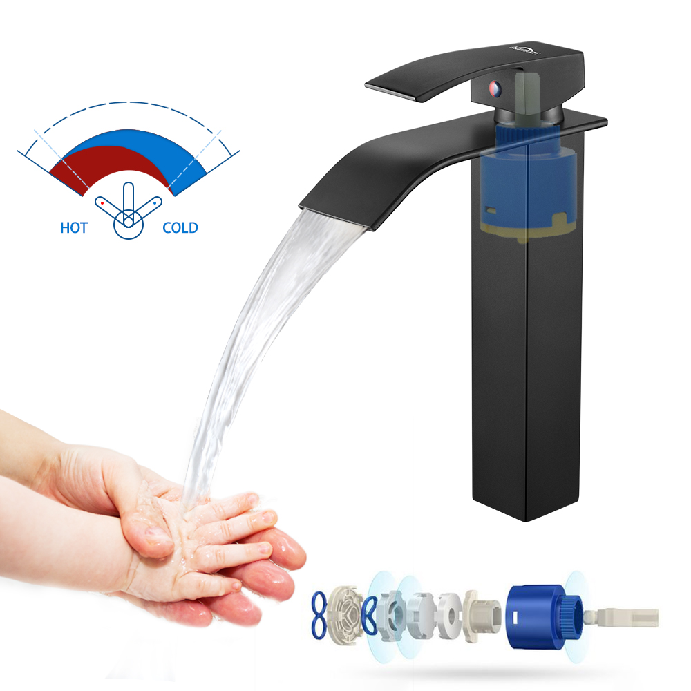 Auralum max Mitigeur de Lavabo Noir XL Robinet de Lavabo en Cascade Robinet pour Salle de Bain Mitigeur de lavabo et vasque - 2