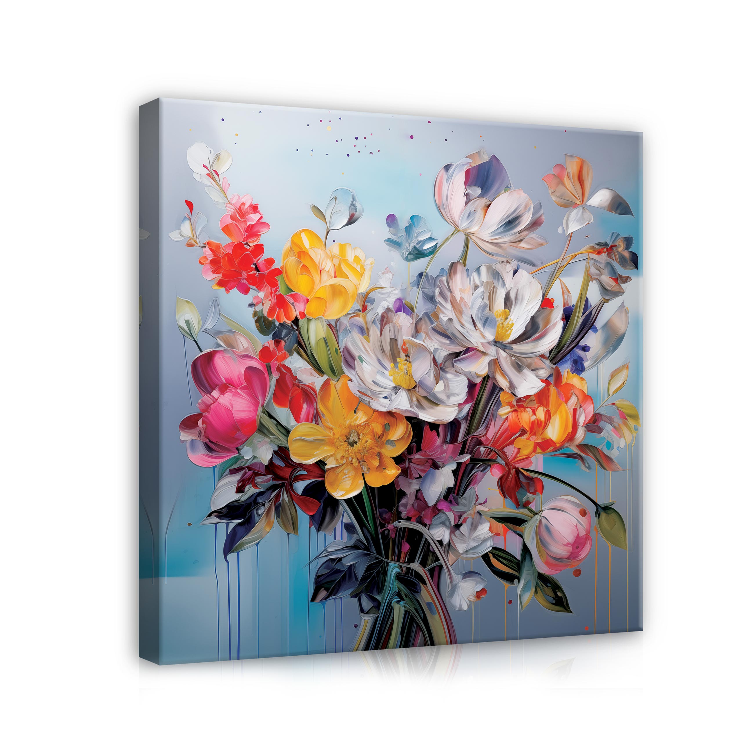 Quadro Su Tela Panther Print - Stampa Artistica Con Fiori Di Dalia Lilla, 46x31 Cm, Cornice In Legno Di Pino 18 Mm - Pronto Da Appendere