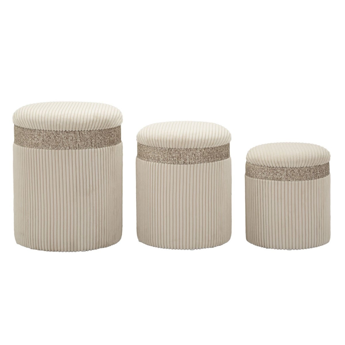 Zestaw 3 Pufami Nathaniel, MDF, Beżowy, Seven Design