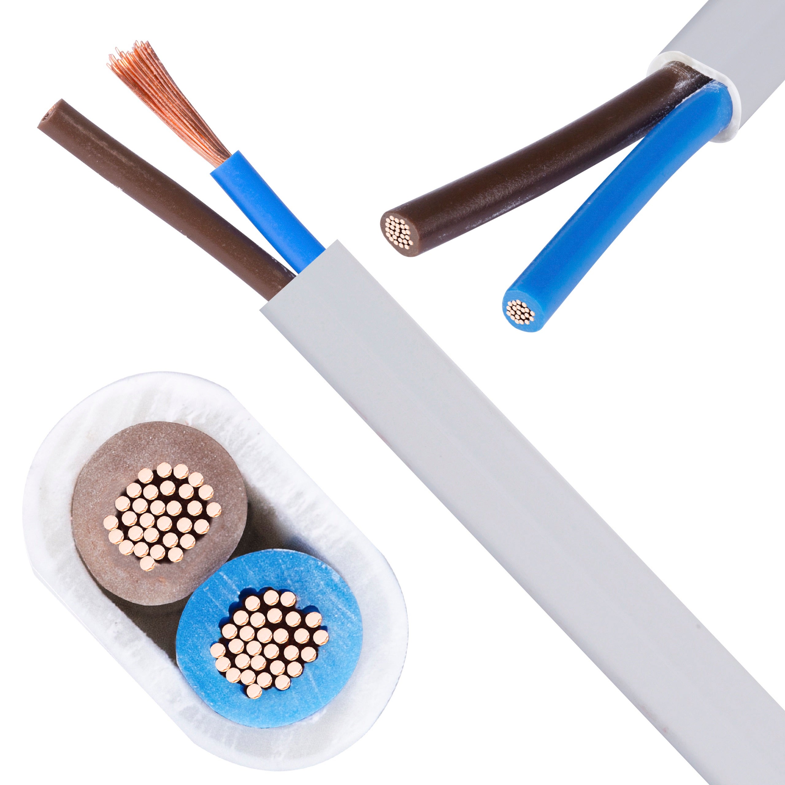 Kabel mieszkaniowy płaski OMYp / H03VVH2-F 2x1,5mm2 biały 300/300V giętki linka Elektrokabel 100m