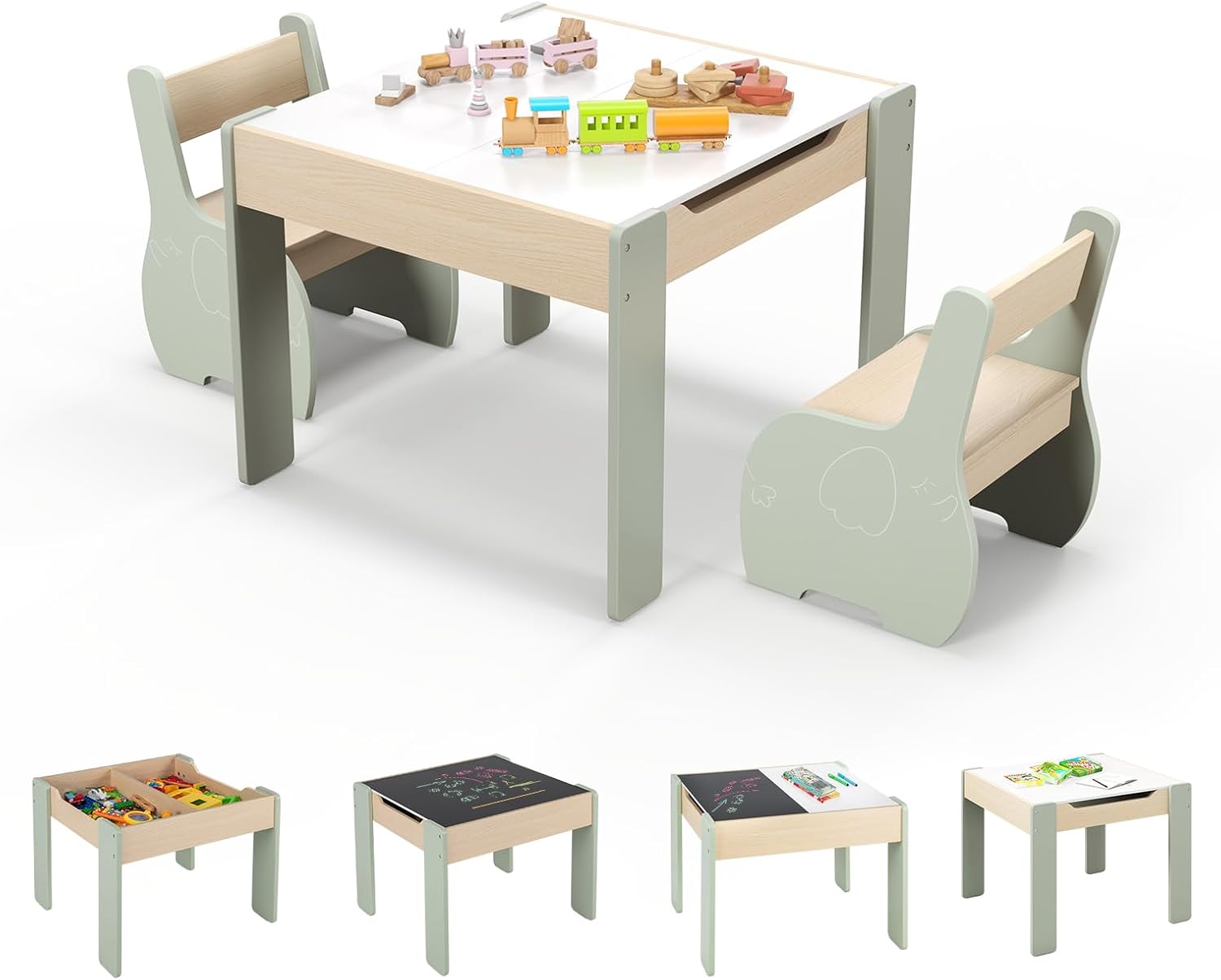Table Enfant avec 2 Chaises, 4 en 1 Table d’Activité avec Plateau ...