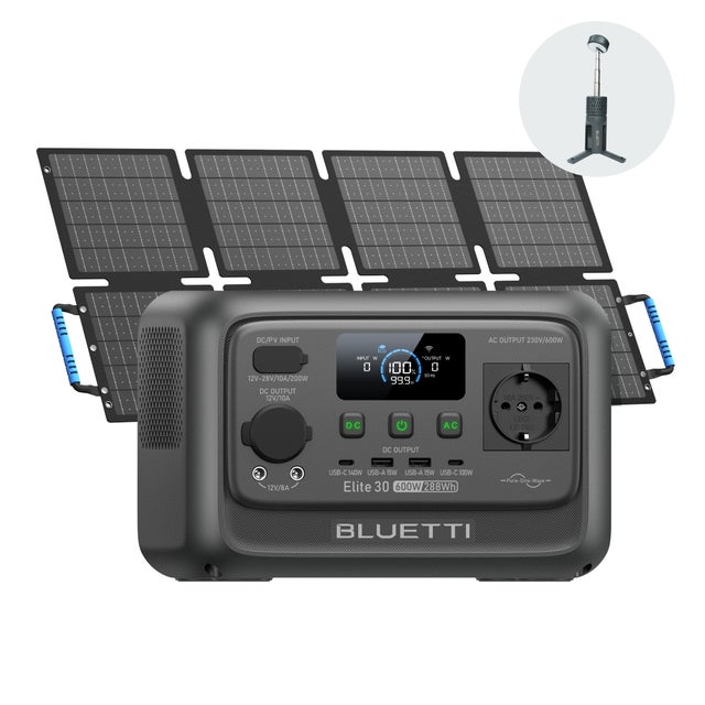 BLUETTI Elite 30 V2 Générateur Portable Urgence avec Panneau Solaire 60W, 288Wh/600W (Puissance de Surcharge 1500W), Pour Panne Courant, Camping