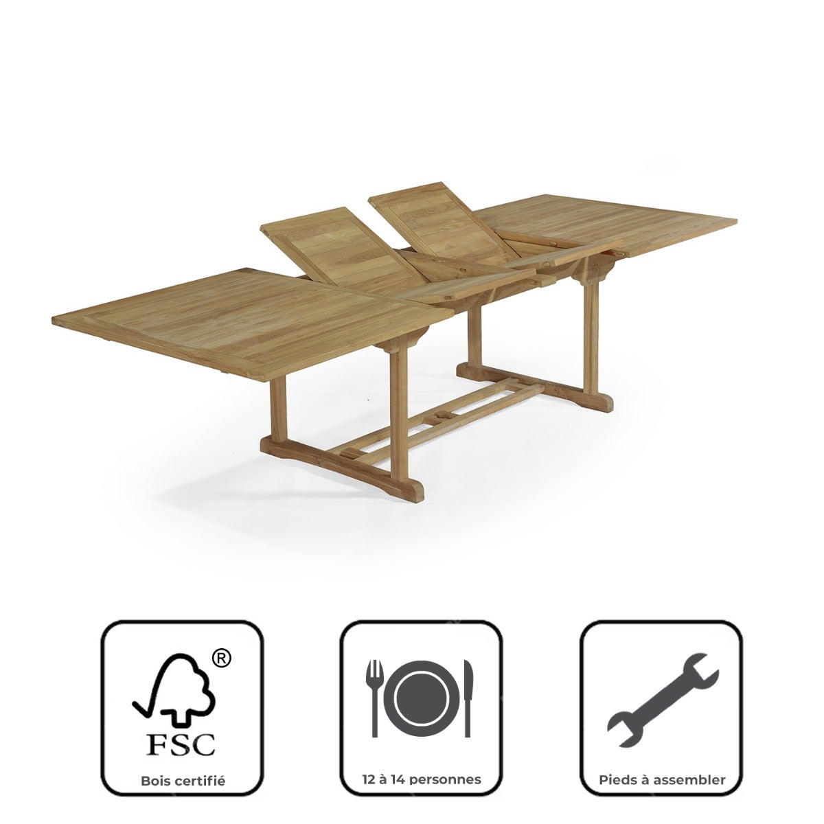 Table de jardin extensible rectangulaire en Teck Marron 14 places - 9