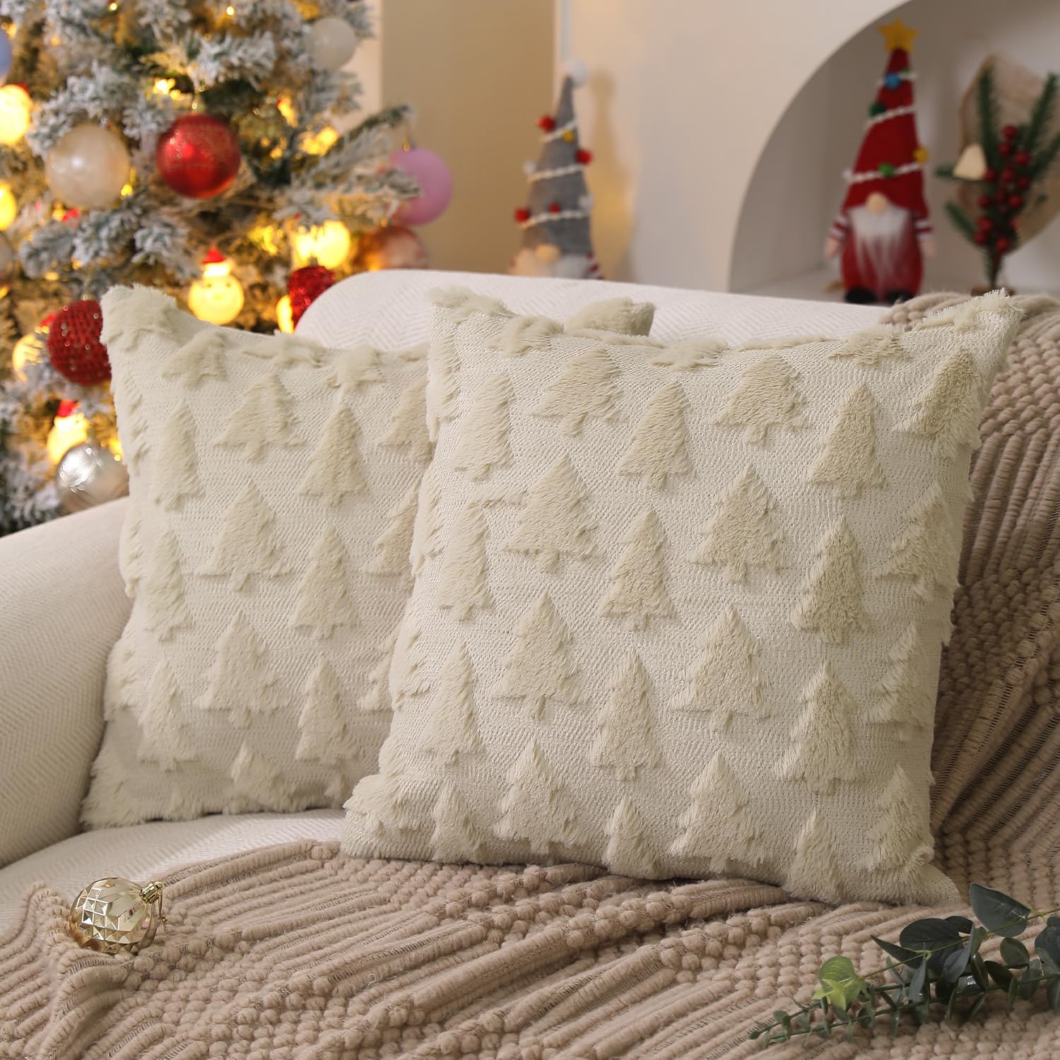 Set Di 2 Federe Natalizie 45,7 X 45,7 Cm, Motivo Albero Di Natale