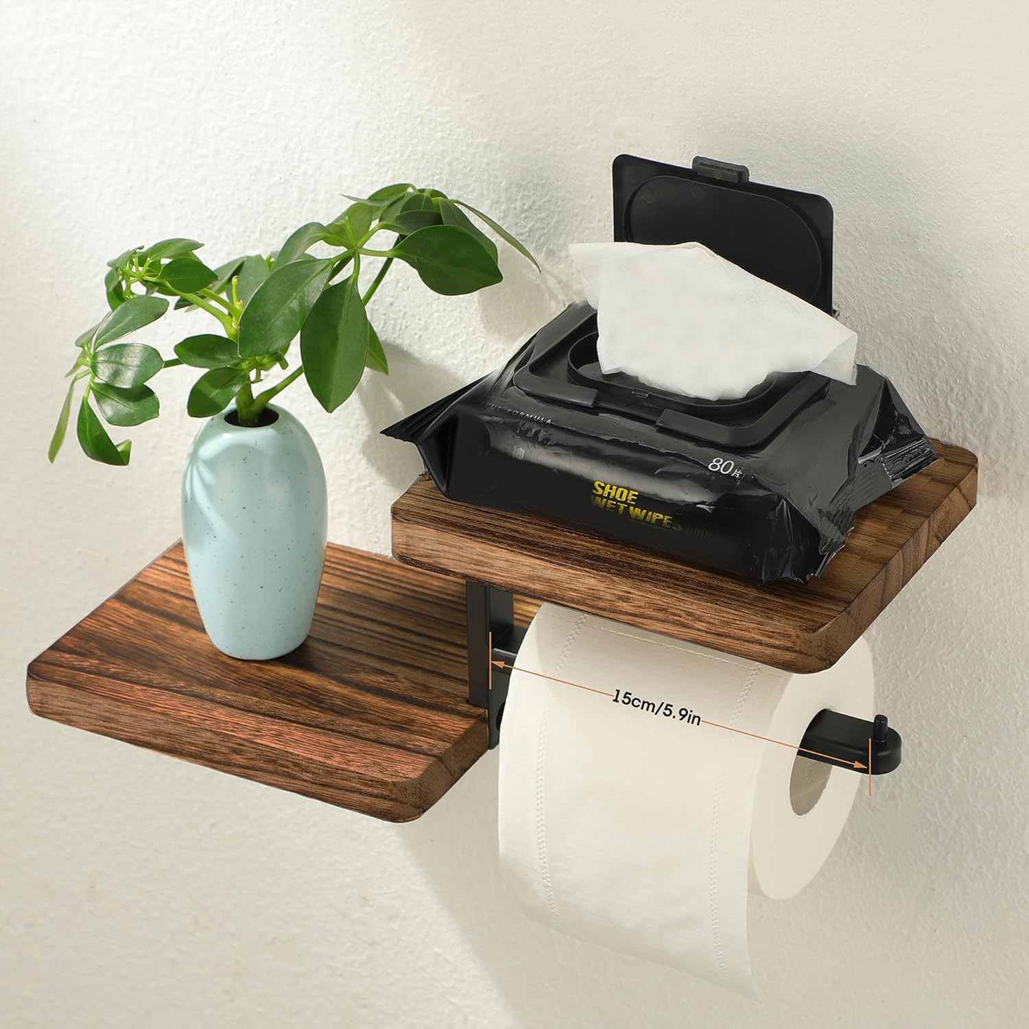 Porte Papier Toilette Mural avec Tablette, Support Papier Toilette Mural avec étagères Porte mouchoirs de Salle de Bain Porte Rouleau de - 4