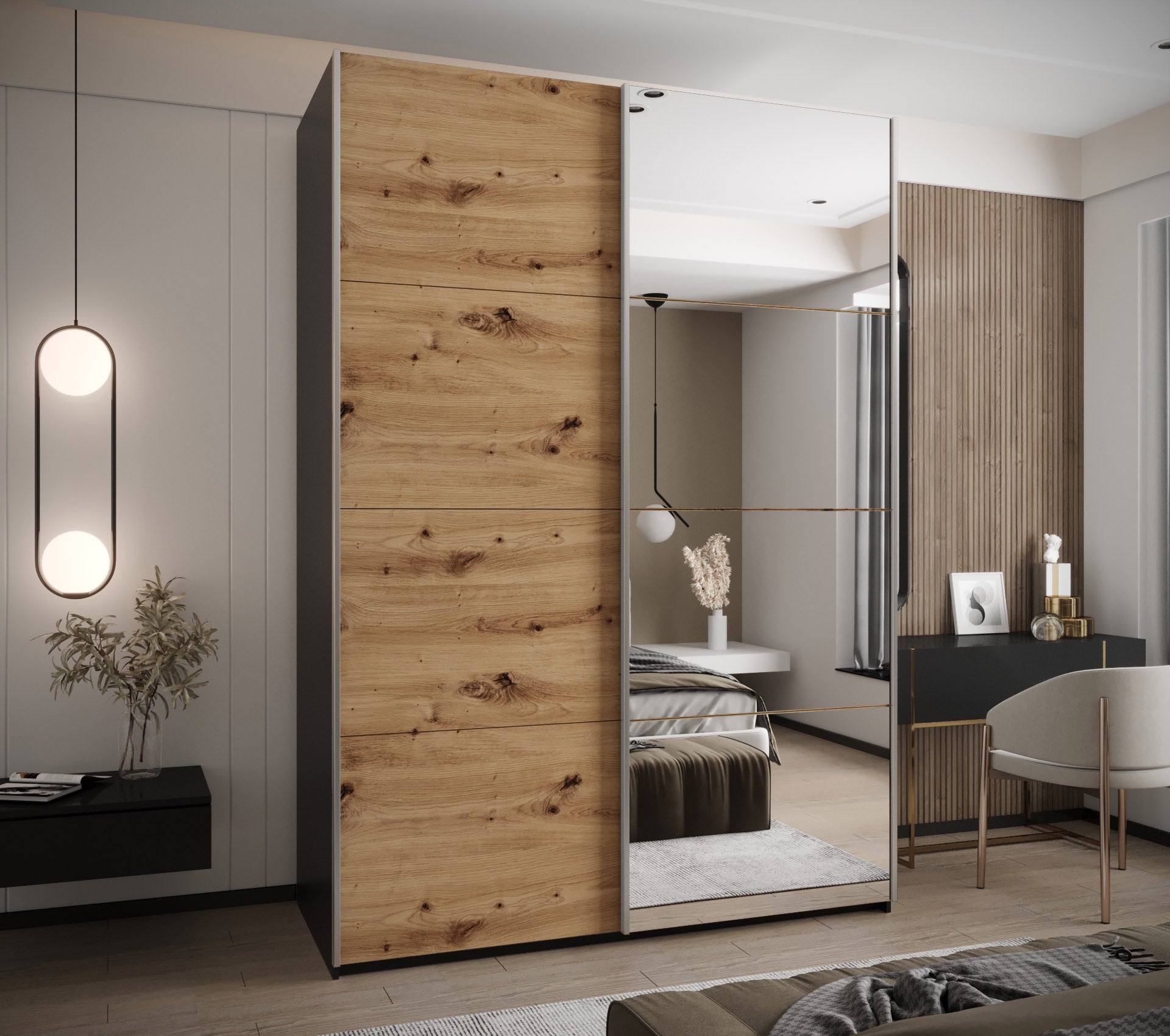 Szafa przesuwna wysoka Lux 3 170 x 64 x 245,5 cm czarny + artisan + u. srebrny - Abiks Meble - 2