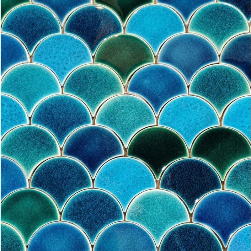 Płytki ścienne ceramiczne niebieskie w kształcie rybiej łuski Marlin – Kafle ceramiczne do kuchni i backsplash | Płytki łazienkowe 0,3 m²/zestaw