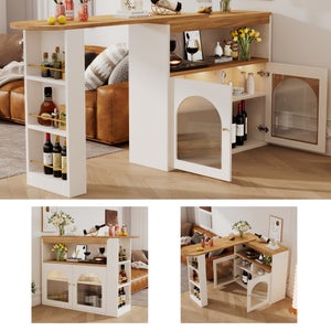 Table De Bar Extensible, Pivotante Sur Roulettes, Avec 2 Portes En Bois Et 2 Portes Coulissantes En Verre Etageres Noir 99346940