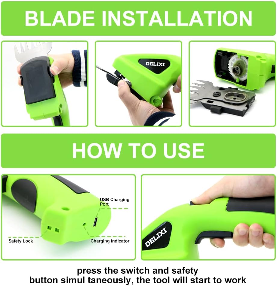 Taille-Haie Électrique 2 en 1 sans Fil - Mini Cisaille à Gazon avec 2 Lames, Coupe Bordure Batterie 3.6V, Parfait pour Jardin - 2