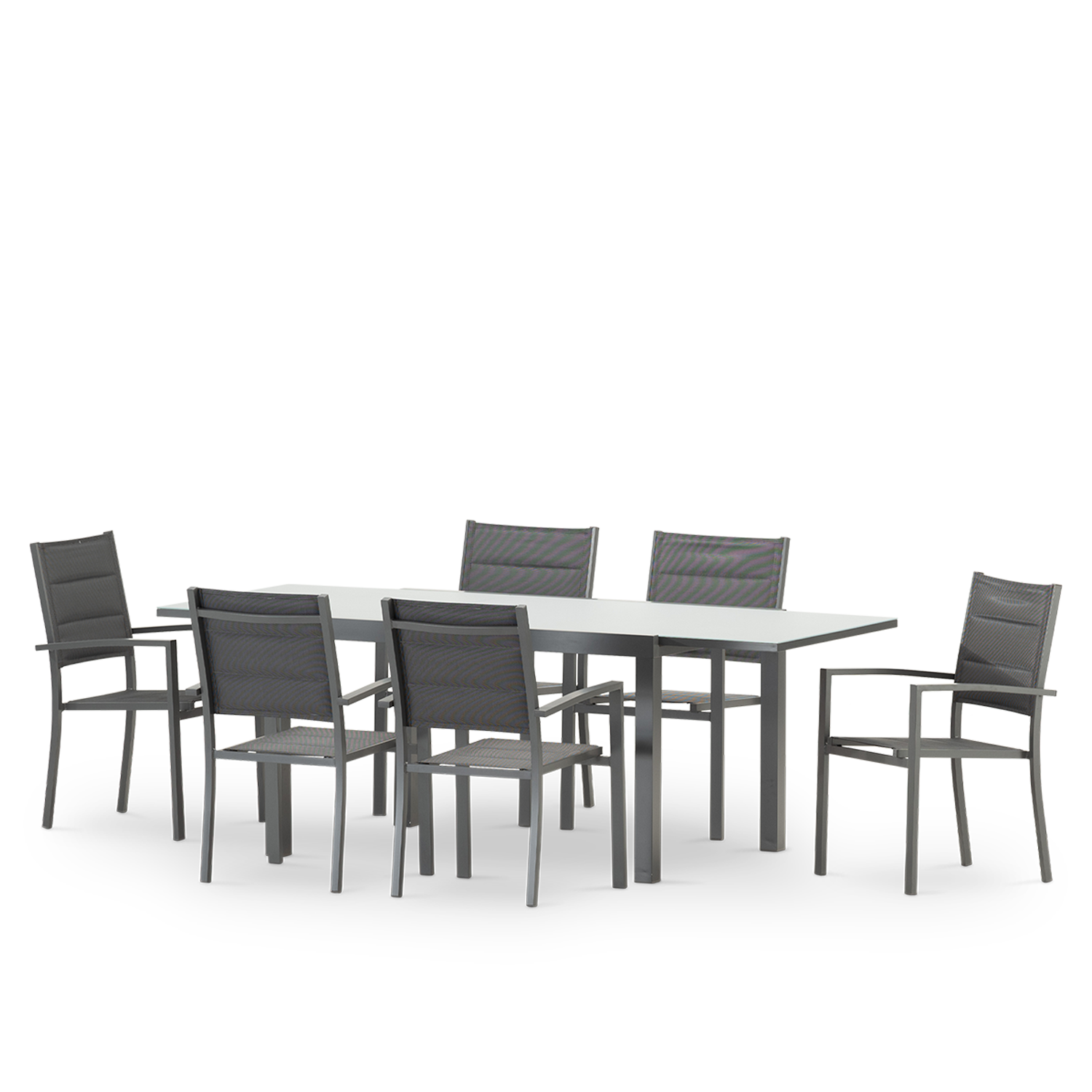 Set 6 Sedie Da Giardino LYMA Impilabili - Grigio Antracite, Struttura Acciaio E Seduta Textilene, Con Braccioli - Foto 8